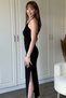 Black Draped Dress with Halter Neck and Back Detail and Slit - 4