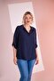 1112061 Women's Plus Size Blouse with Sleeve Slit Detail Navy Blue - 2