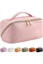 Large Capacity Travel Cosmetic Bag for Women - PU Leather Waterproof Makeup Organizer Bag wit