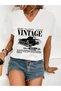 Vintage Printed Women's Oversize V-Neck T-Shirt