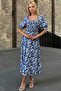 Women's Blue Patterned Ethnic Authentic Short Sleeve Dress - 2