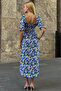 Women's Blue Patterned Ethnic Authentic Short Sleeve Dress - 6