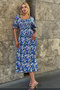 Women's Blue Patterned Ethnic Authentic Short Sleeve Dress - 4