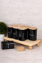 Set of 8 Spice Jars with Vacuum Lid, Wooden Stand, Black Acrylic Storage Container, Label Gift, 300 ml - 5