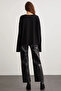 Basic Women's 100% Cotton Crew Neck Oversize Fit Long Sleeve Black T-Shirt - 6
