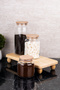 3 Size Glass Jar Set with Natural Wooden Stand Vacuum Lid Storage Container 1300-800-500 ml Jar - 3