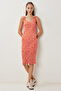 Patterned Summer Knitted Dress with Strap Lub0176 Oranj