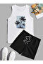 Tropical Printed Sleeveless Vest Top + Sports Shorts Two for Men