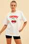 Cherry Cherries 5 Pre-Printed White Oversize T-Shirt Men Women Cotton Crew Neck T-Shirt - 2