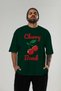 Cherry Bomb Cherries 1 Pre-Printed Green Oversize T-Shirt Men's Women's Cotton Crew Neck T-Shirt - 2
