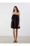 Black Square Neck Ruffled Poplin Mini Strap Dress - 2