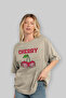 Cherry Cherries 10 Pre-Printed Beige Oversize T-Shirt Men Women Cotton Crew Neck T-Shirt - 3