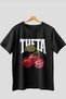 Theta Cherry Cherries Front Printed Black Oversized T-Shirt Men Women Cotton Crew Neck Tshirt