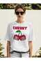 Cherry Cherries 10 Pre-Printed White Oversize T-Shirt Men Women Cotton Crew Neck T-Shirt
