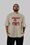 Cherry Cherries 10 Pre-Printed Beige Oversize T-Shirt Men Women Cotton Crew Neck T-Shirt - 4