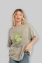 Pear Front Printed Beige Oversize T-Shirt Men Women Cotton Crew Neck Tshirt - 4