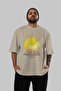 Melon Front Printed Beige Oversize T-Shirt Men Women Cotton Crew Neck Tshirt - 5