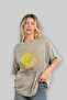 Melon Front Printed Beige Oversize T-Shirt Men Women Cotton Crew Neck Tshirt - 4