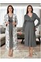 Women's Smoked Special Design Patterned Long Sleeve 100% Cotton Maternity Maternity Dressing Gown Nightgown Set - 2