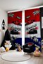 Red Navy Blue Racing Cars Patterned Children's Baby Room Background Curtain (Single Wing Pricing) - 3