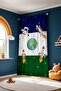Navy Blue Green Space Patterned Children's Baby Room Background Curtain (Single Wing Pricing) - 4