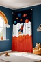 Navy Blue Red Space Patterned Children's Baby Room Background Curtain (Single Wing Pricing) - 4