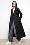 Water Repellent Double Breasted Long Trench Coat with Cape Detail Black 6761 - 2