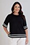 Women's Plus Size Wave Border-Detail Three-Quarter Sleeve Stretch Viscose Blouse with Side Slits