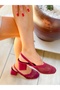 Beron Square Toe Bordo Fi̇le Suede Detail 5 cm Heel Sandals - 7