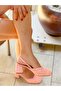 Beron Square Toe Salmon Linen Suede Detail 5 cm Heel Sandals - 5