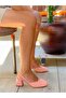 Beron Square Toe Salmon Linen Suede Detail 5 cm Heel Sandals - 4