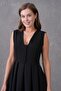 Black Double Fabric V Neck Button Design Sleeveless Black Midi Flared Evening Dress 2182 - 2