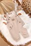 Beige Teddy Bear Detailed Ornamental Pocket Buttoned Baby Boy Romper (3-9 Months)