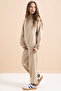 Beige Heart Patterned Hooded Girl's Tracksuit Set 21254 - 6