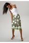 Women's Plus Size Green, Polka Dot Patterned Midi Skirt with Elastic Waist and Buckle Detail 65N39033 - 4