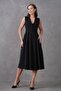 Black Double Fabric V Neck Button Design Sleeveless Black Midi Flared Evening Dress 2182