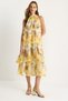 Women's Yellow Green Halter Neck Accessory Detailed Patterned Flounce Viscose Dress 35499 60283515