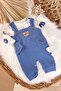 Blue Teddy Bear Detailed Ornament Pocket Buttoned Baby Boy Romper (3-9 Months)