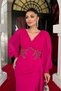 Chiffon Fabric Evening Dress with Beaded Embroidery and Shawl Detail - FUCHSIA - 4