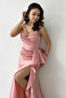 Women's Strapless Draped Back Detail Flywheel Slit Evening Dress White, Black, Khaki, Powder - 4