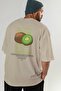 Kiwi Back Printed Beige Oversize T-Shirt Men Women Cotton Crew Neck Tshirt - 7