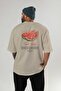 Watermelon Back Printed Beige Oversize T-Shirt Men Women Cotton Crew Neck Tshirt - 4