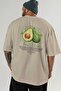 Avocado Back Printed Beige Oversize T-Shirt Men Women Cotton Crew Neck Tshirt - 5