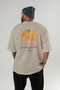 Mandarin Back Printed Beige Oversize T-Shirt Men Women Cotton Crew Neck Tshirt - 4