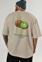 Kiwi Back Printed Beige Oversize T-Shirt Men Women Cotton Crew Neck Tshirt - 5