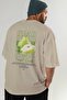 Pear Back Printed Beige Oversize T-Shirt Men Women Cotton Crew Neck Tshirt - 7