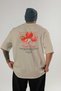Strawberry Back Printed Beige Oversize T-Shirt Men Women Cotton Crew Neck Tshirt - 2