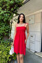 Red Short Cotton Summer Dress – Strap Tie-Up Unlined - 3