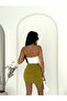 تنورة نسائية قصيرة خضراء مرنة مع أربطة على الجانبين - 5