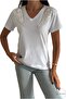 Women's White V-Neck Shoulder Angel Wing Feather Sequin Sequin Embroidered 100% Cotton T-Shirt - 7